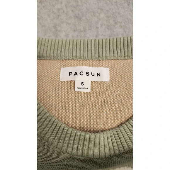 PacSun Sweater Mens Small‎ Sage Green Crewneck Knit Daisy Yin Yang Pullover - Picture 2 of 14